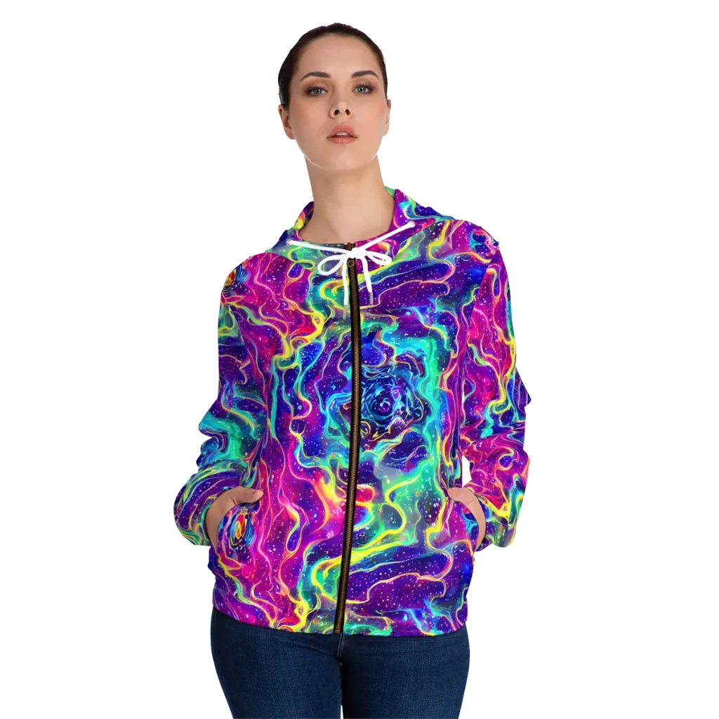 Liquid Light Show on Women's Full-Zip Hoodie — Front On Person