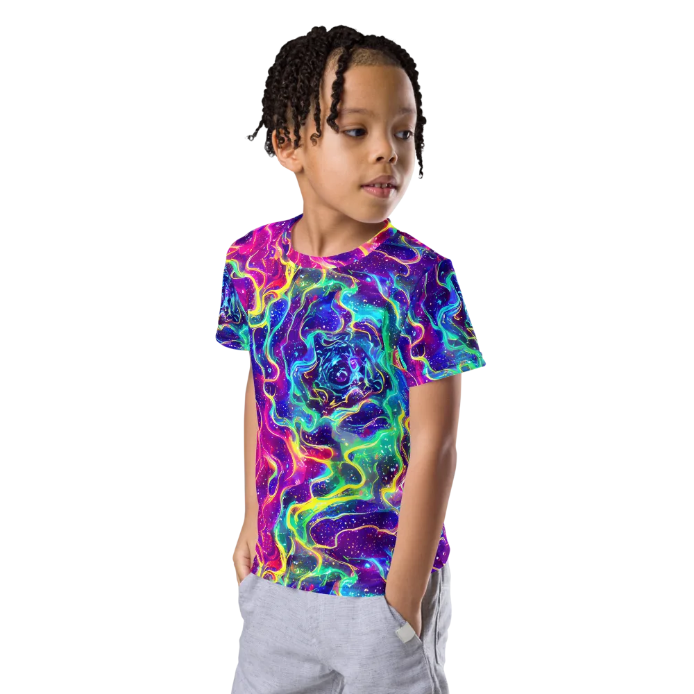 Liquid Light Show on Kids Crew Neck T-Shirt — Left Front