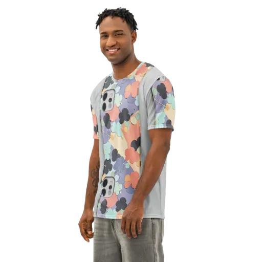 Pastel Pocket Garden on a Men's Cotton Crew Neck T-Shirt