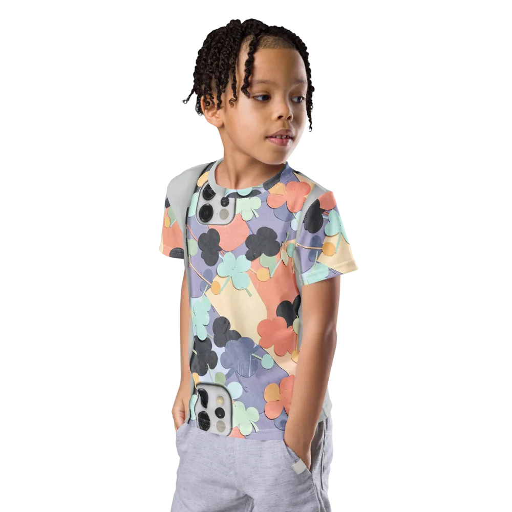 Pastel Pocket Garden on Kids Crew Neck T-Shirt — Left Front
