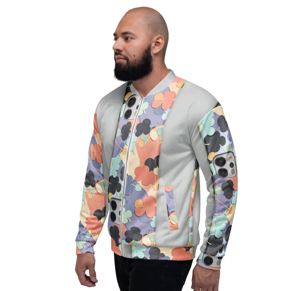 Pastel Pocket Garden on Bomber Jacket — Left