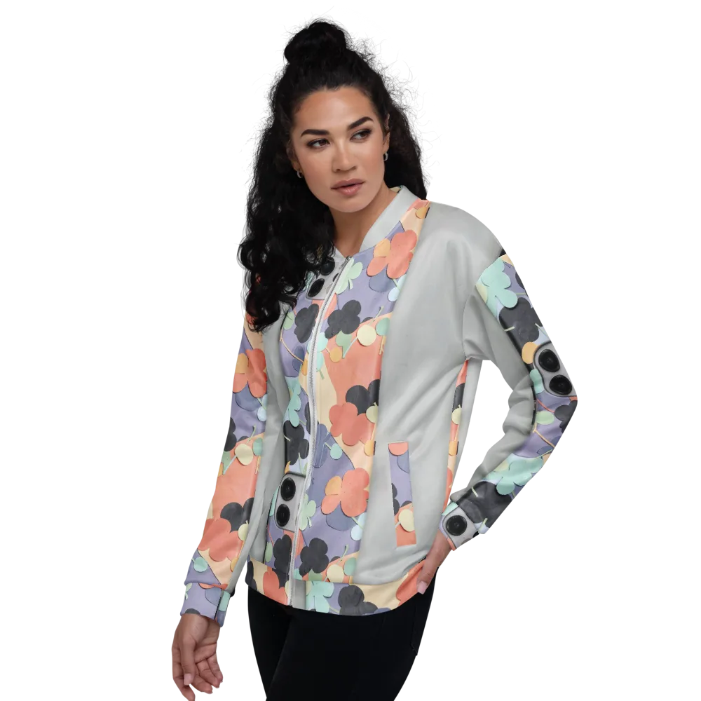 Pastel Pocket Garden on Bomber Jacket — Left