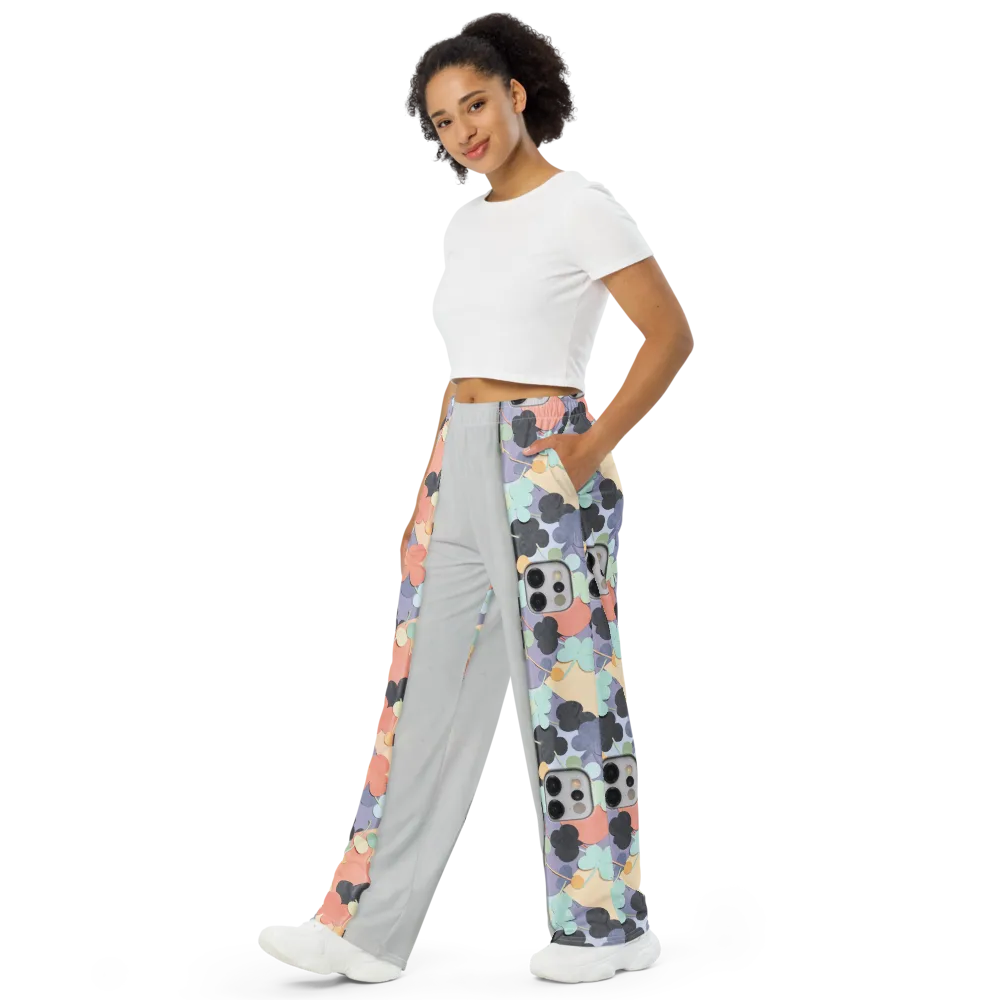 Pastel Pocket Garden on Wide-Leg Pants — Left Front