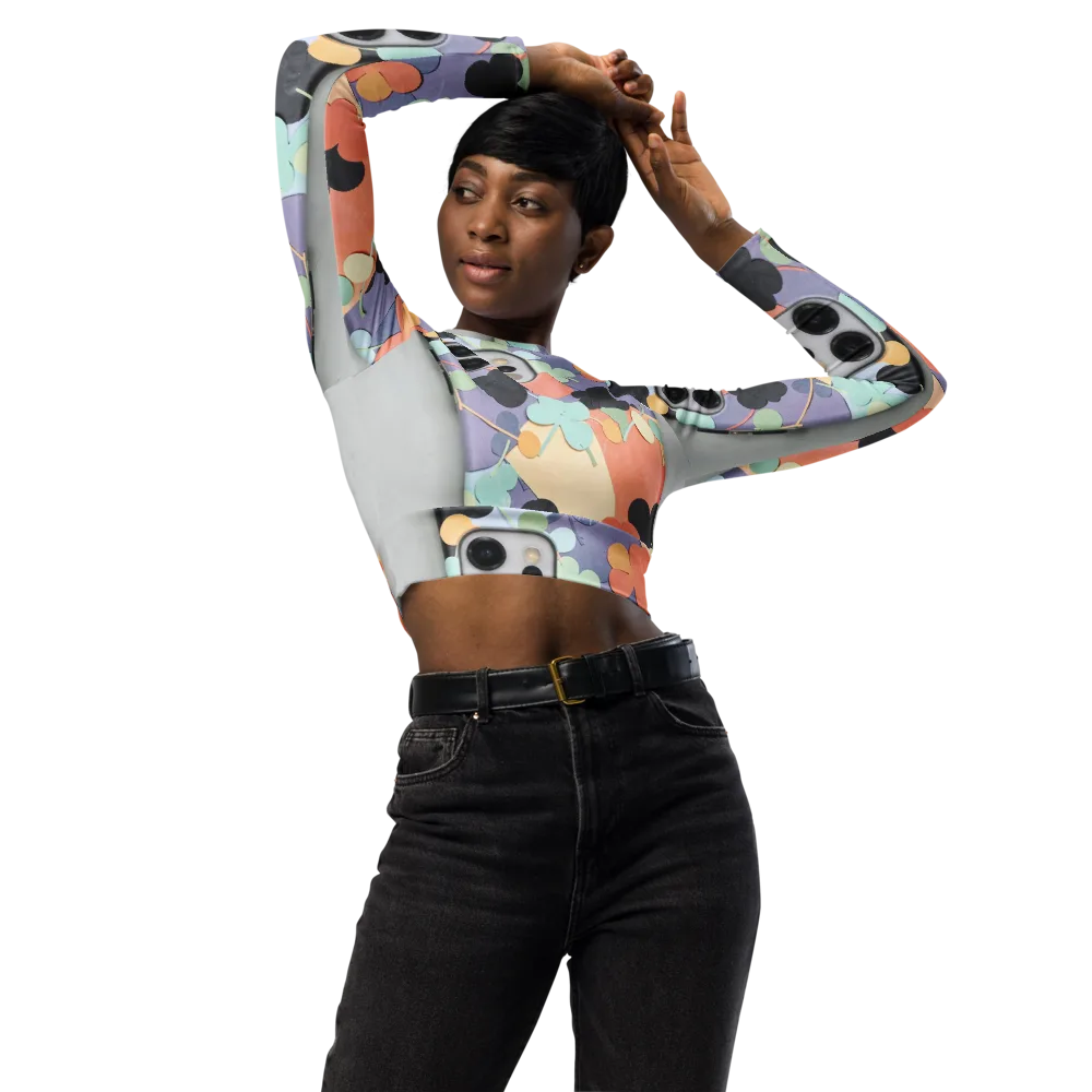 Pastel Pocket Garden on Long Sleeve Crop Top — Front