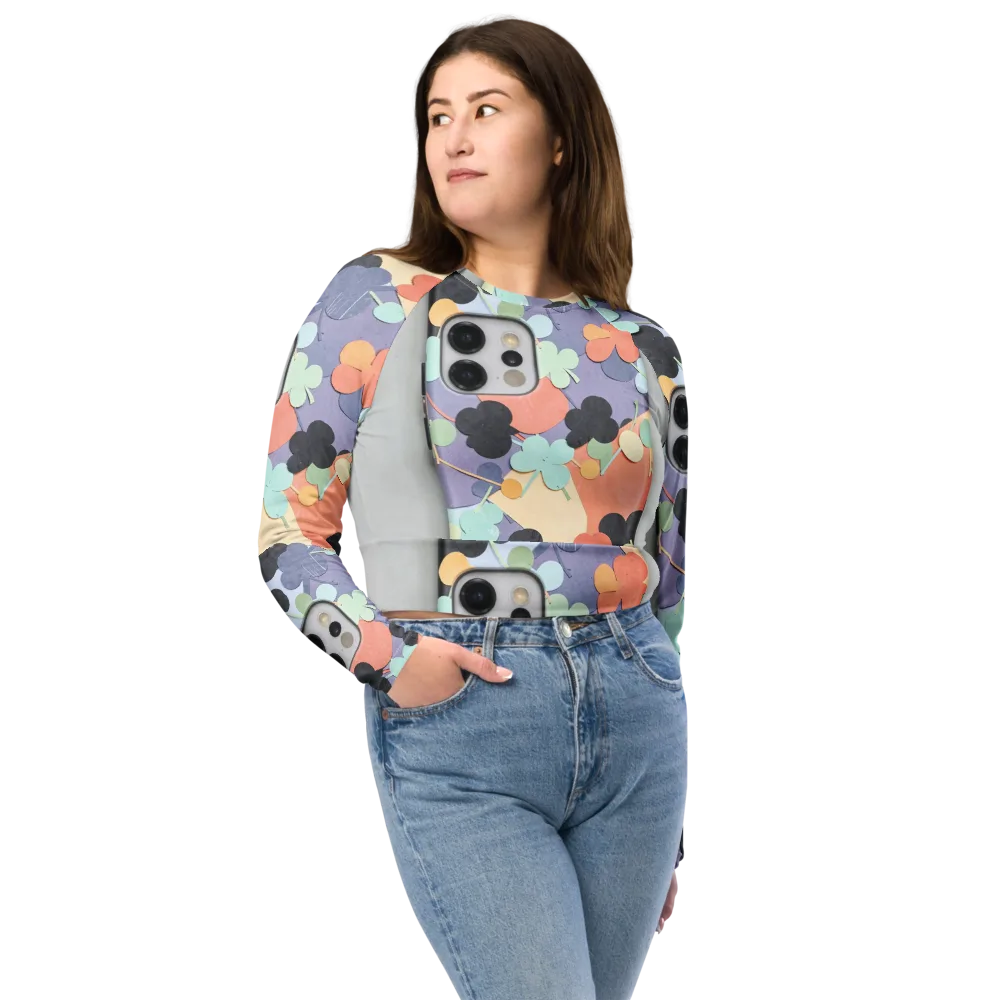 Pastel Pocket Garden on Long Sleeve Crop Top — Front