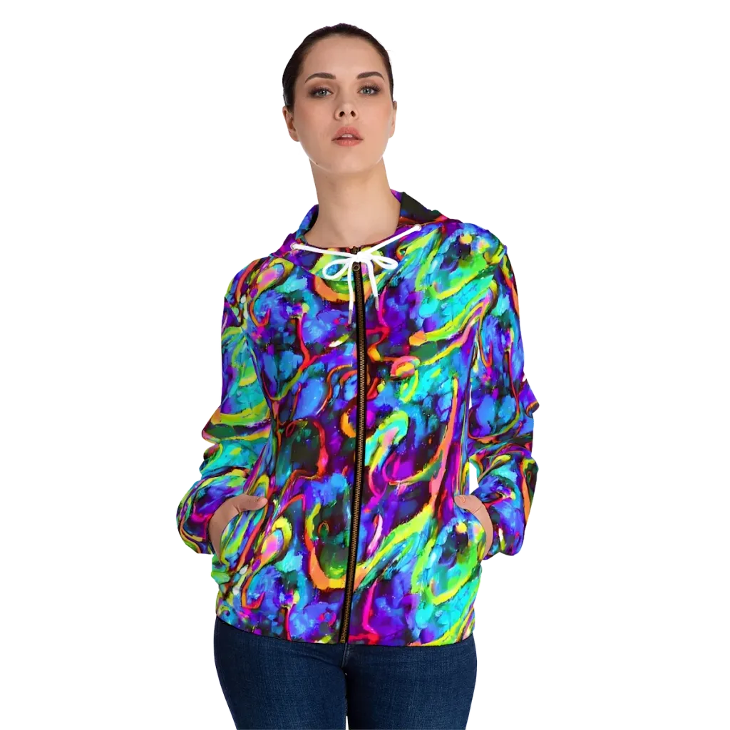 Molten Chromatics on Women's Full-Zip Hoodie — Front On Person