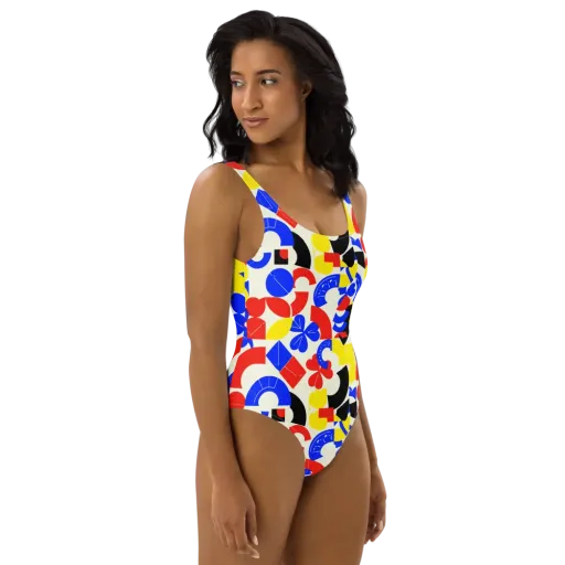 Primary Parade on a One-Piece Swimsuit