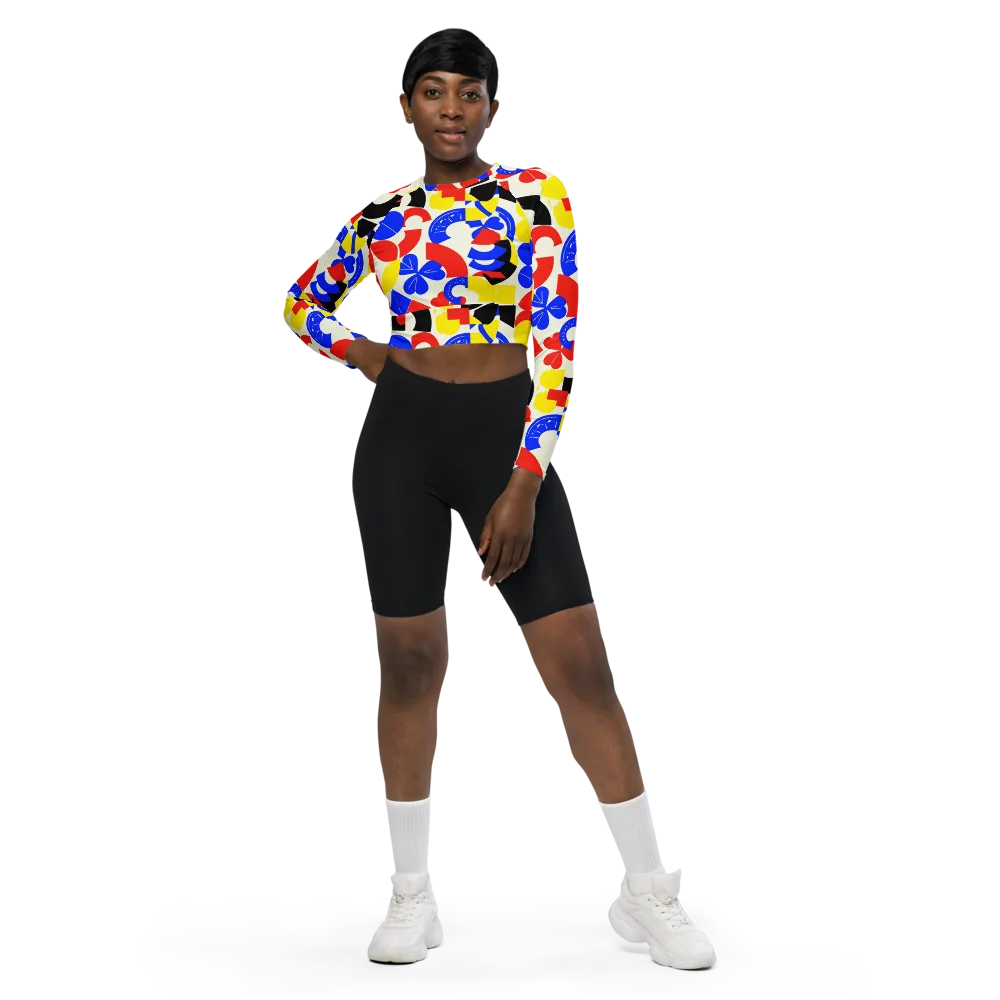 Primary Parade on Long Sleeve Crop Top — Front
