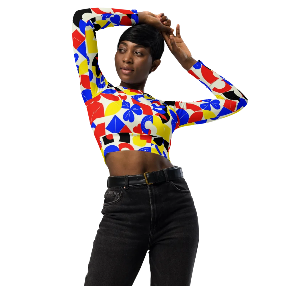 Primary Parade on Long Sleeve Crop Top — Front