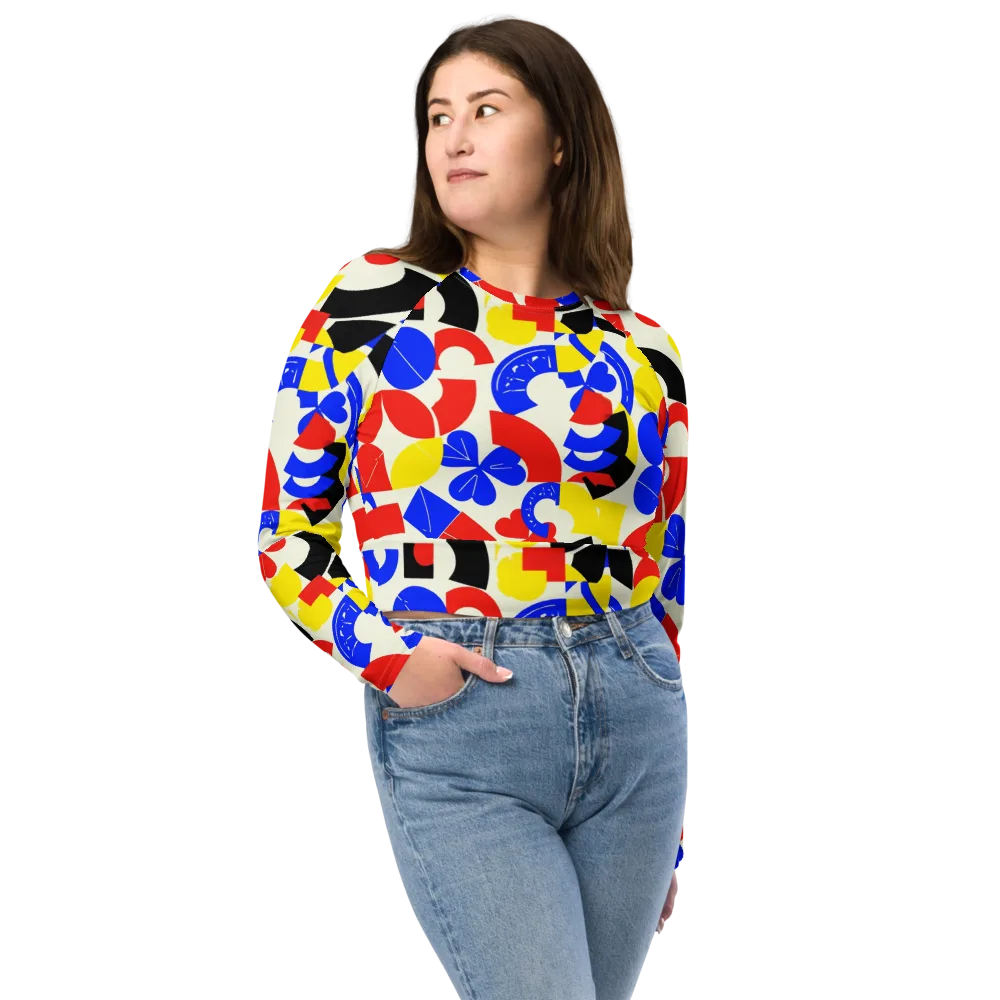 Primary Parade on Long Sleeve Crop Top — Front