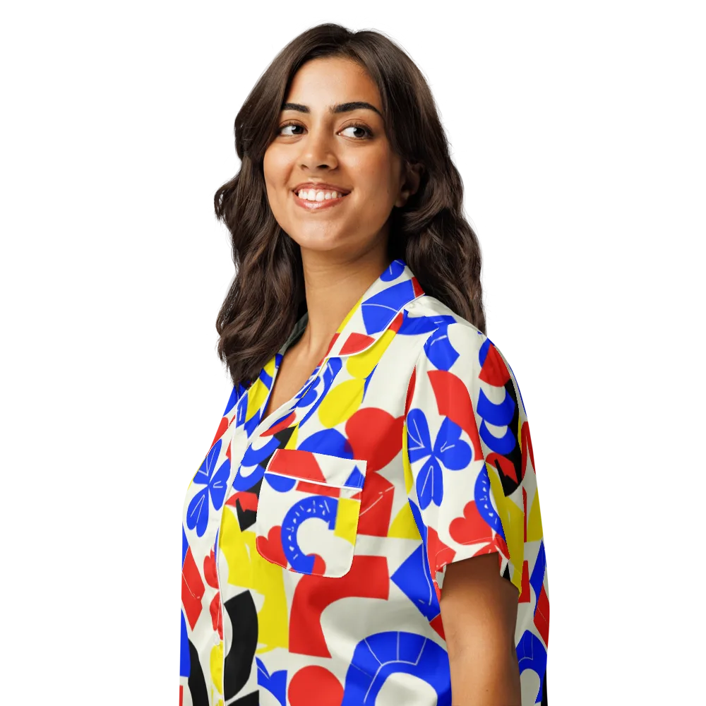 Primary Parade on Women's Short Sleeve Pajama Top — Left Front