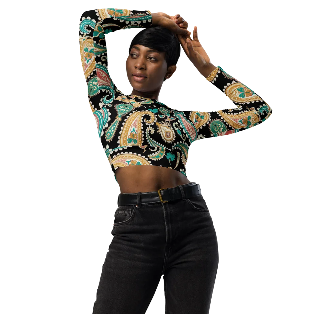 Clover Caravan on Long Sleeve Crop Top — Front