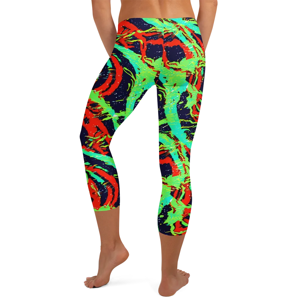Cyber Jungle on Capri Leggings — Back