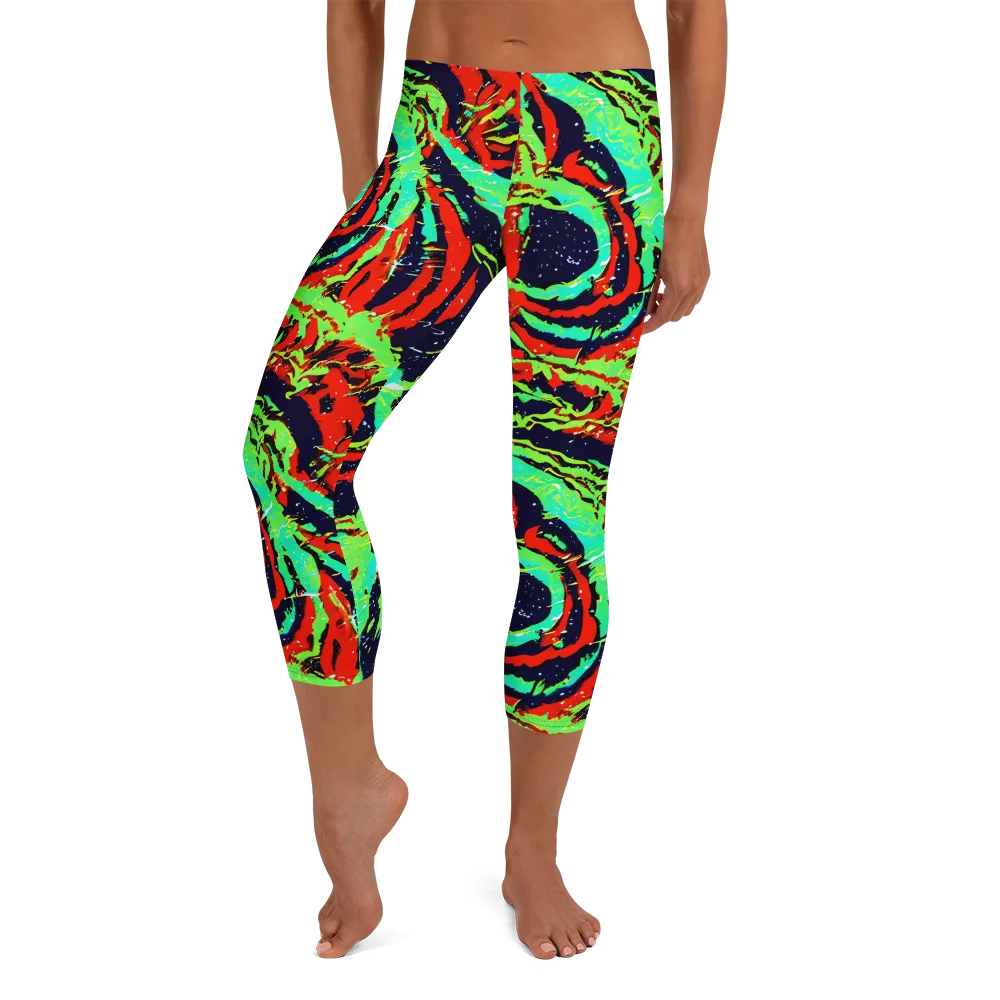 Cyber Jungle on Capri Leggings — Front