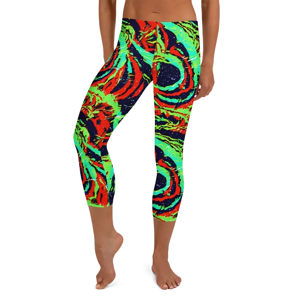 Cyber Jungle on Capri Leggings — Front