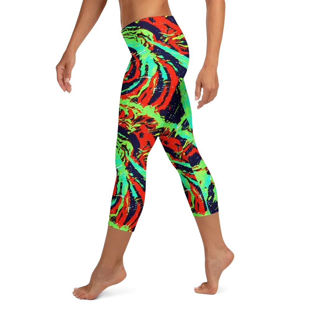 Cyber Jungle on Capri Leggings — Left