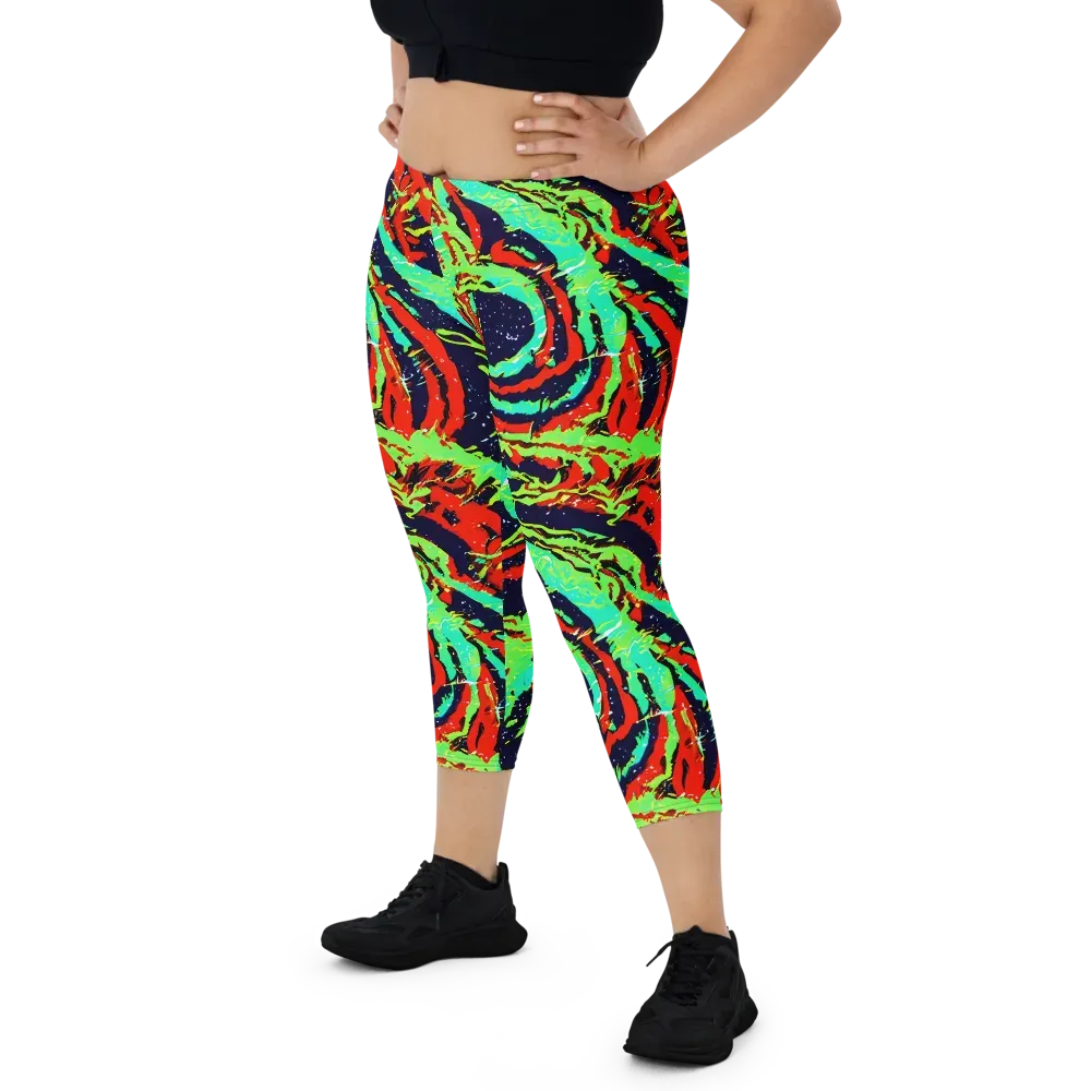 Cyber Jungle on Capri Leggings — Front