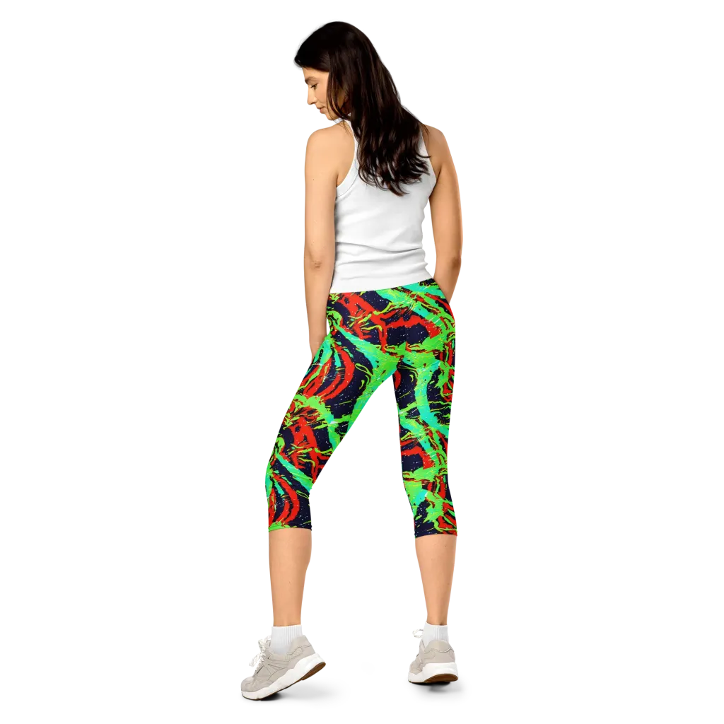 Cyber Jungle on Capri Leggings — Back