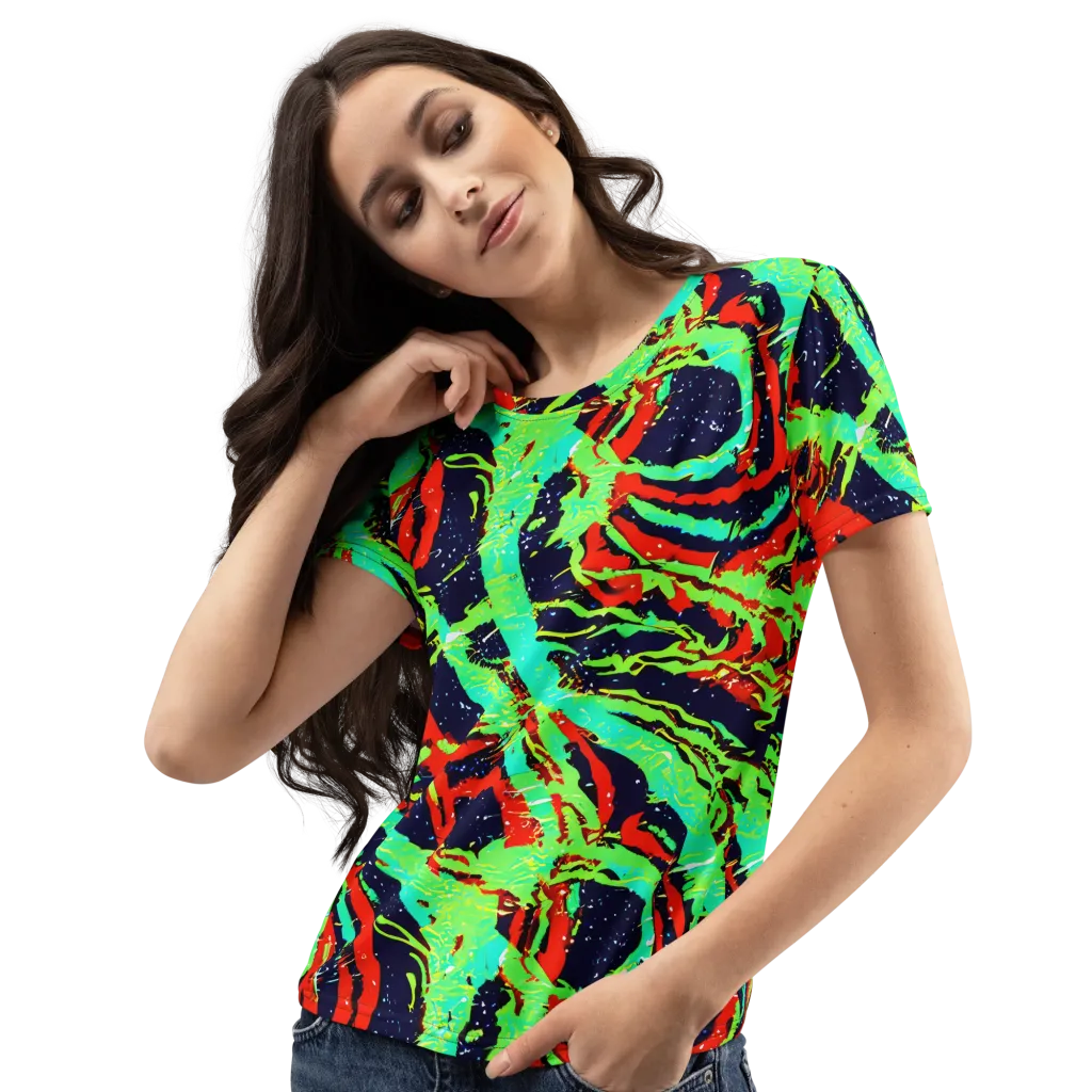 Cyber Jungle on Women's Crew Neck T-Shirt — Left Front