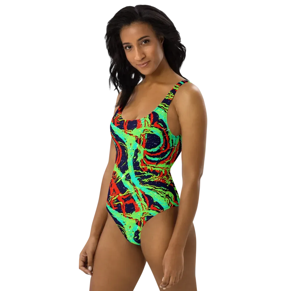 Cyber Jungle on One-Piece Swimsuit — Left