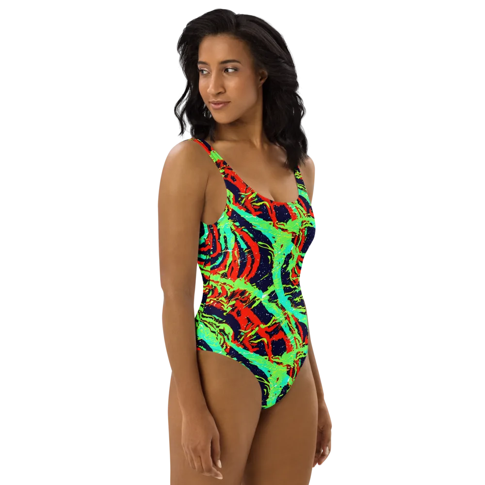 Cyber Jungle on One-Piece Swimsuit — Right