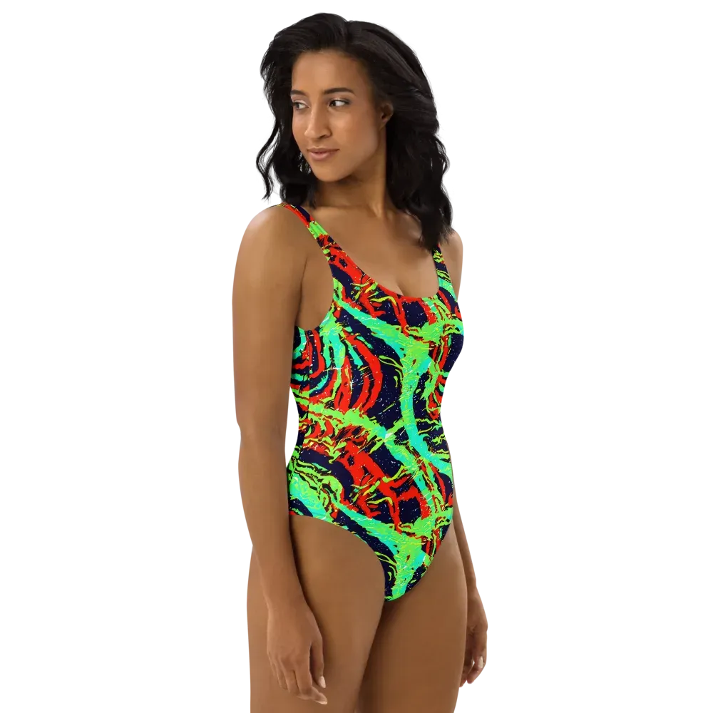 Cyber Jungle on One-Piece Swimsuit — Right