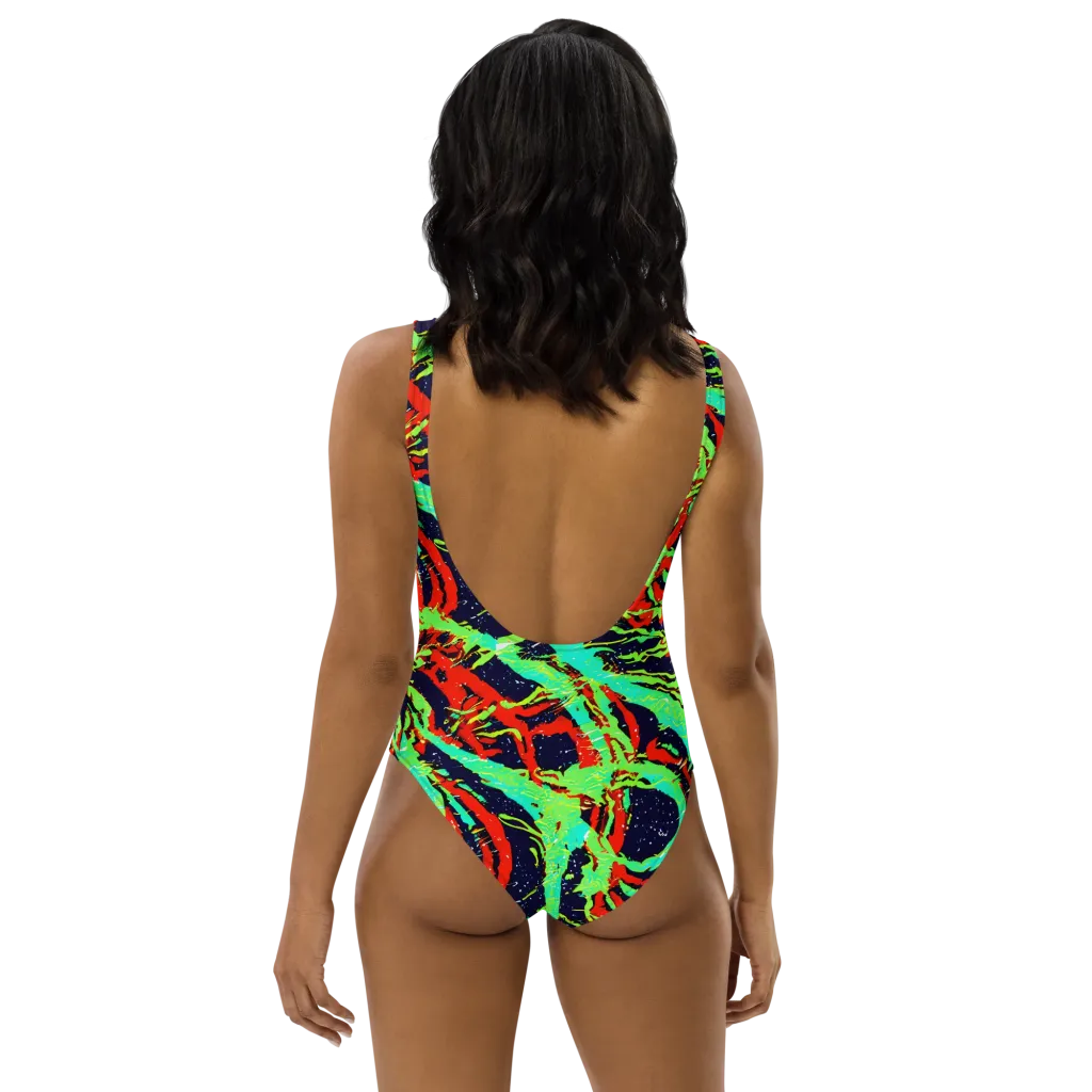 Cyber Jungle on One-Piece Swimsuit — Back