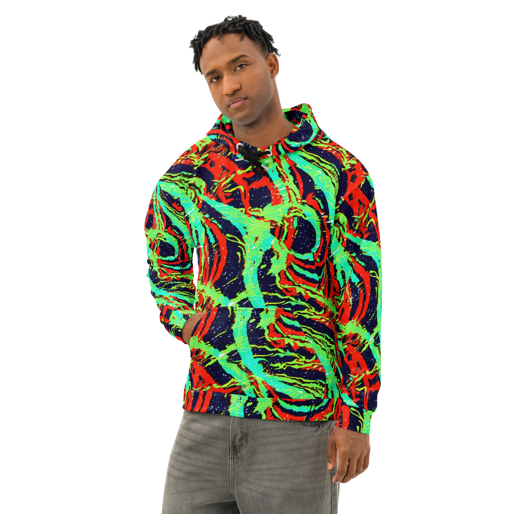 Cyber Jungle on Cotton Hoodie — Left Front