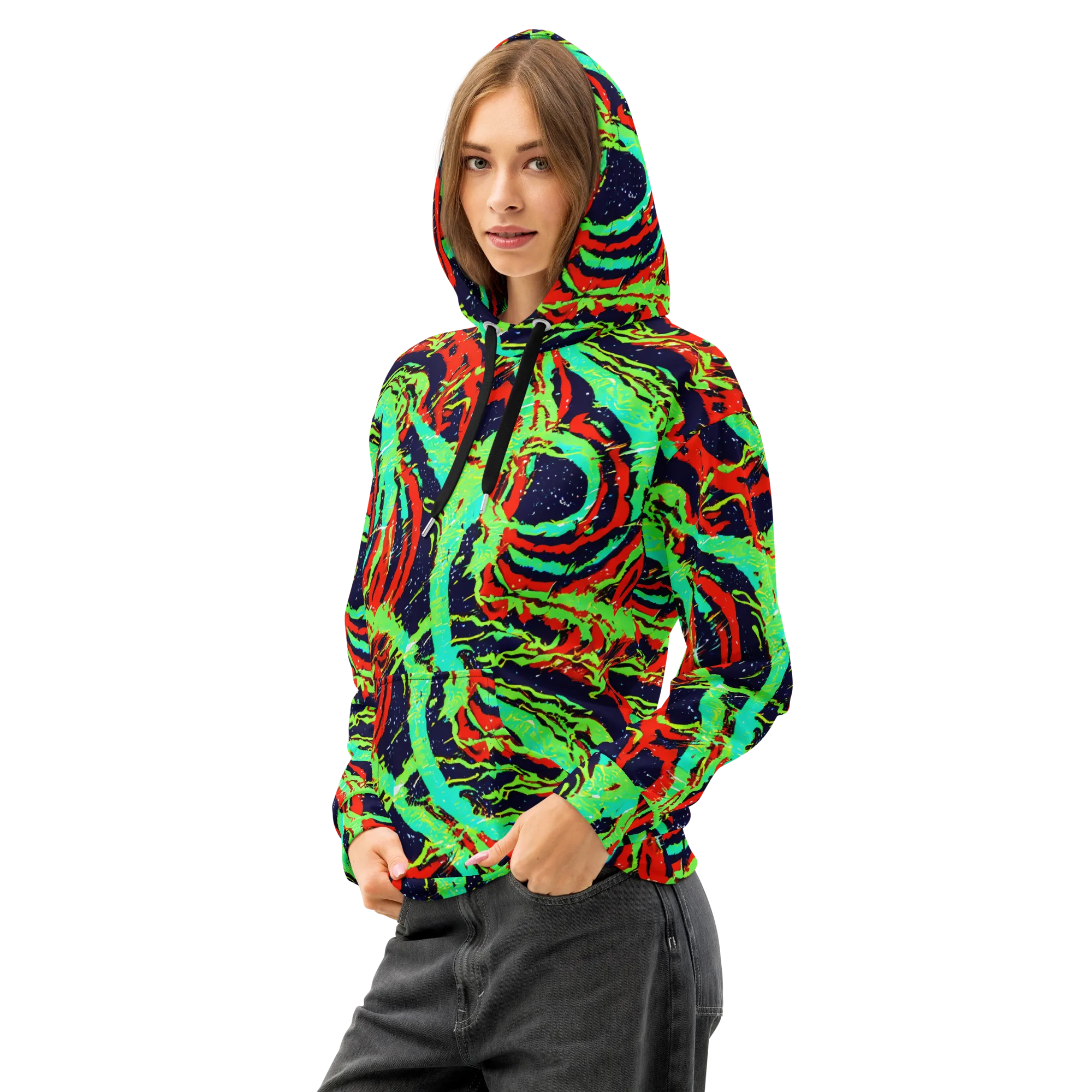 Cyber Jungle on Cotton Hoodie — Left Front