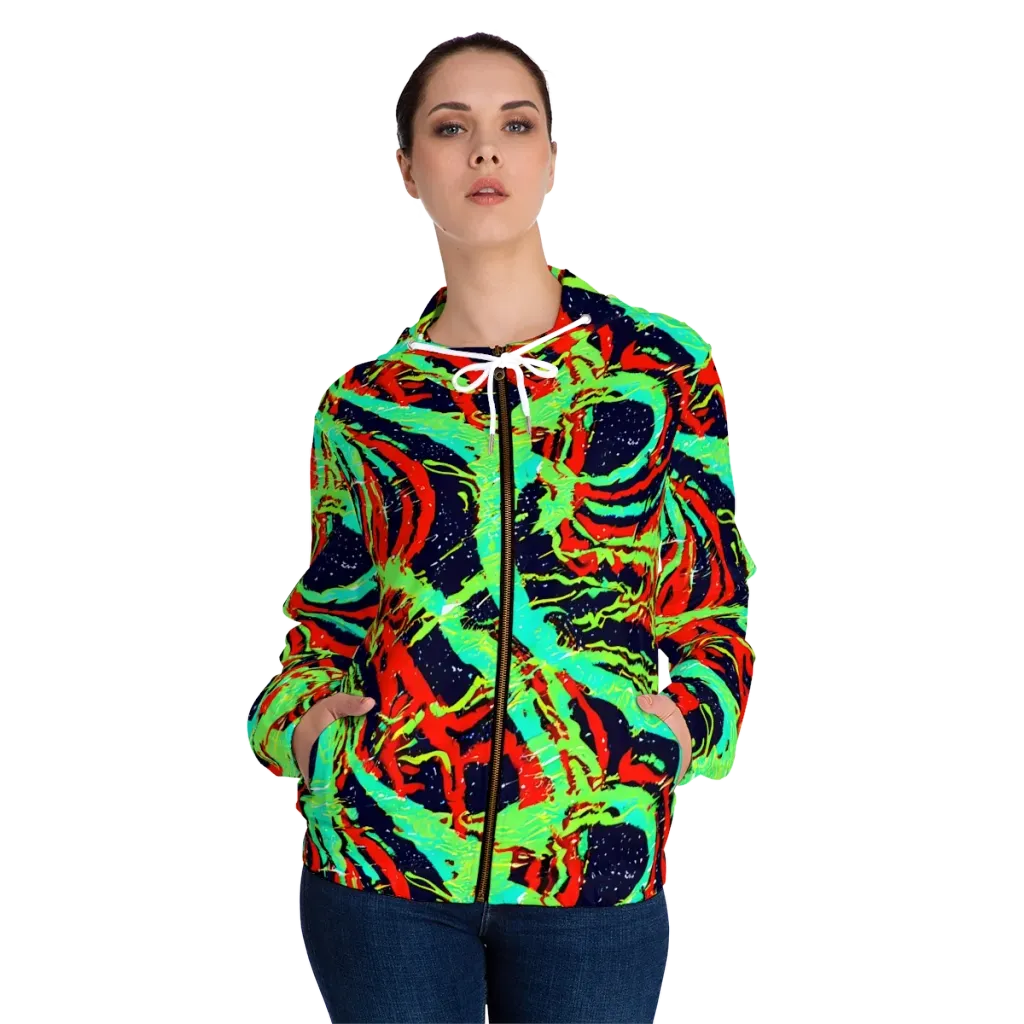 Cyber Jungle on Women's Full-Zip Hoodie — Front On Person