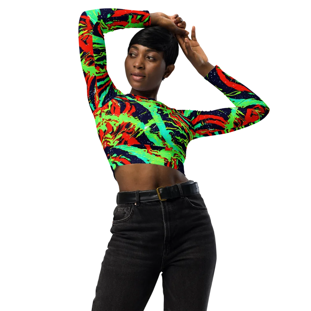 Cyber Jungle on Long Sleeve Crop Top — Front
