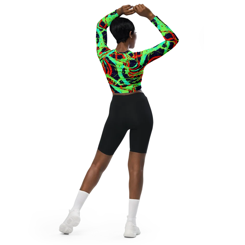 Cyber Jungle on Long Sleeve Crop Top — Back