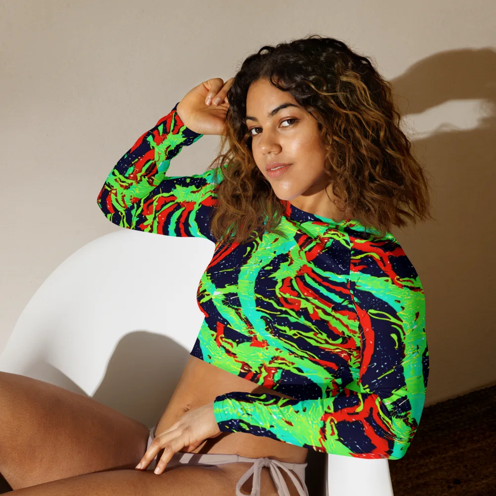 Cyber Jungle on Long Sleeve Crop Top — Left Front