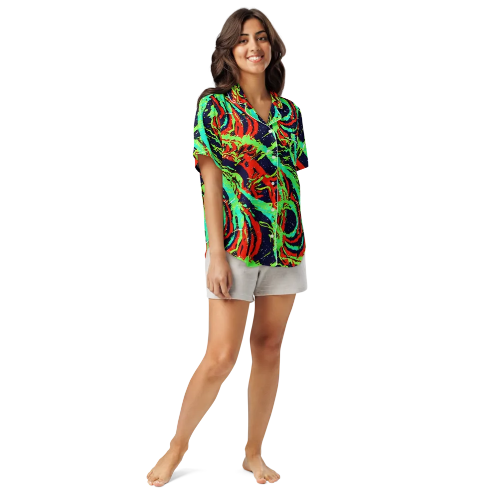Cyber Jungle on Women's Short Sleeve Pajama Top — Front