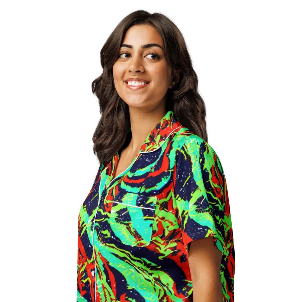 Cyber Jungle on Women's Short Sleeve Pajama Top — Left Front