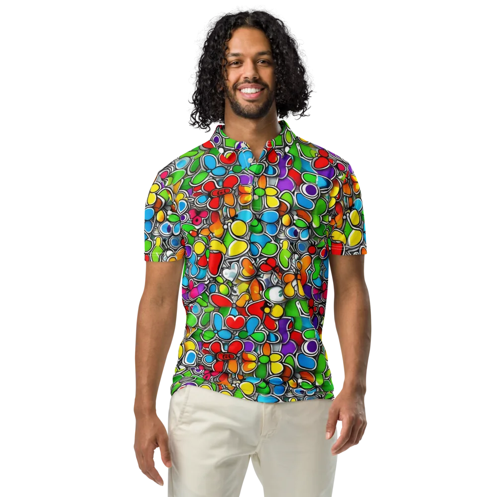 Neon Petal Parade on Men's Slim Fit Polo Shirt — Front