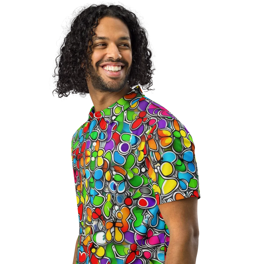 Neon Petal Parade on Men's Slim Fit Polo Shirt — Left Front