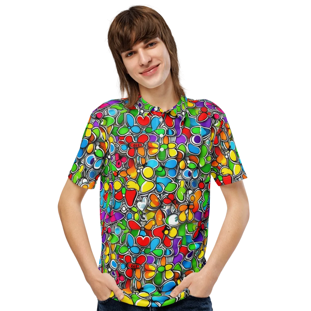 Neon Petal Parade on Men's Slim Fit Polo Shirt — Front