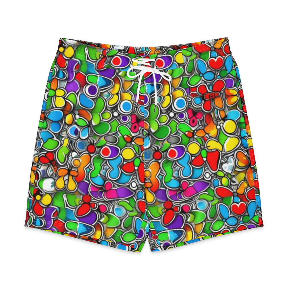 Neon Petal Parade on Men's Board Shorts — Front