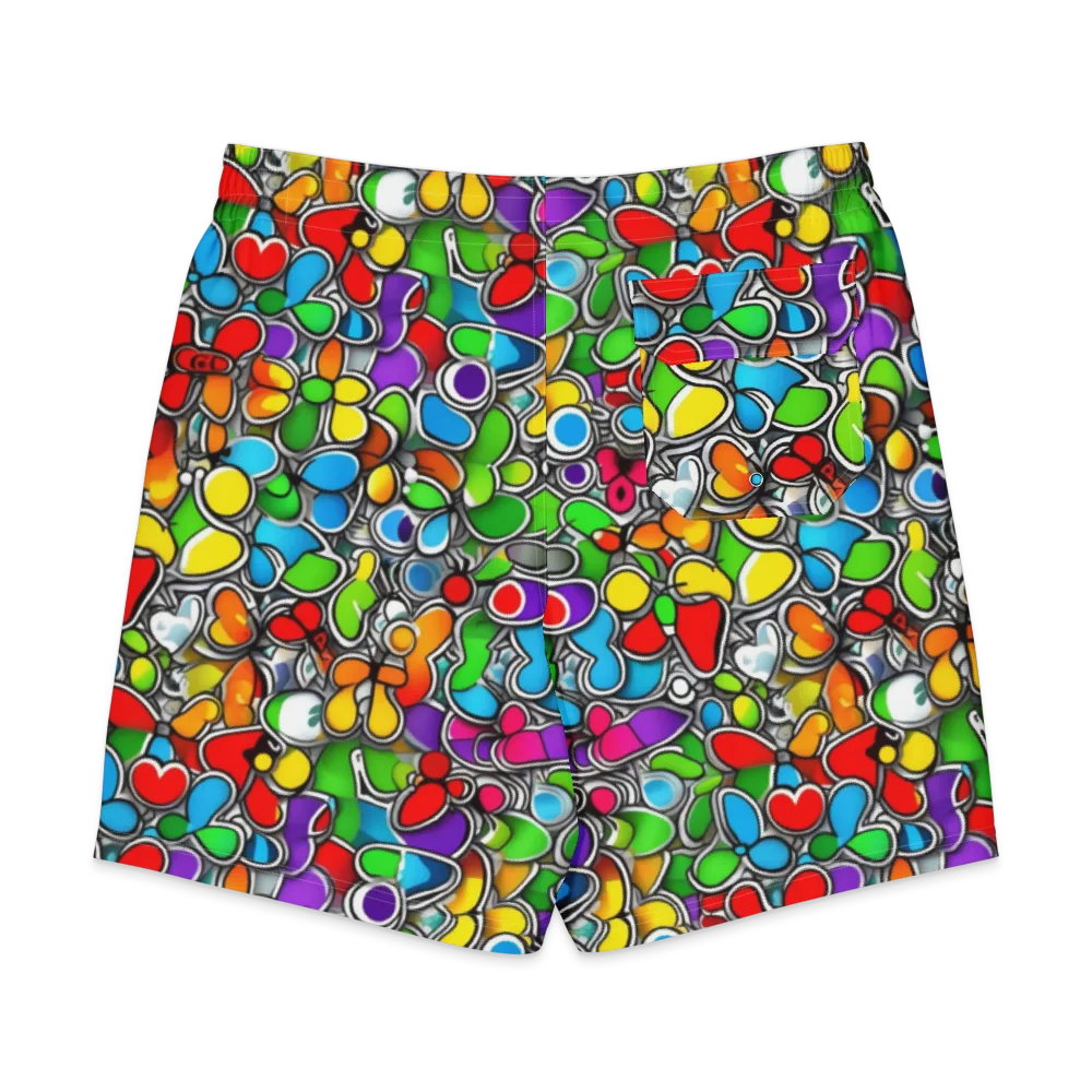 Neon Petal Parade on Men's Board Shorts — Back