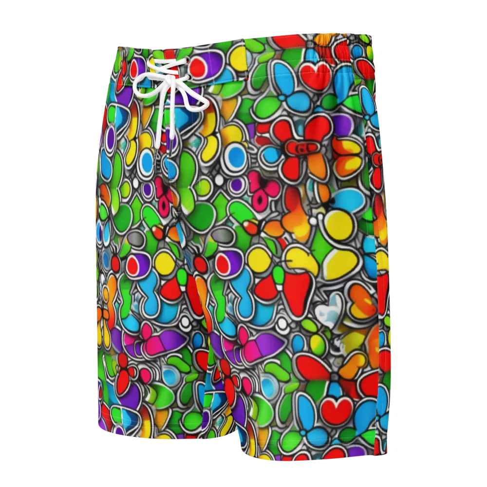 Neon Petal Parade on Men's Board Shorts — Front
