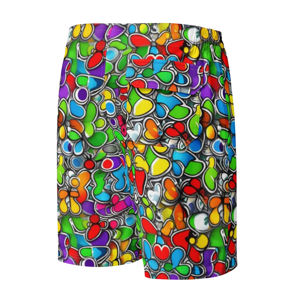 Neon Petal Parade on Men's Board Shorts — Back