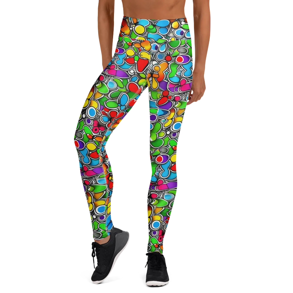 Neon Petal Parade on Yoga Leggings — Front