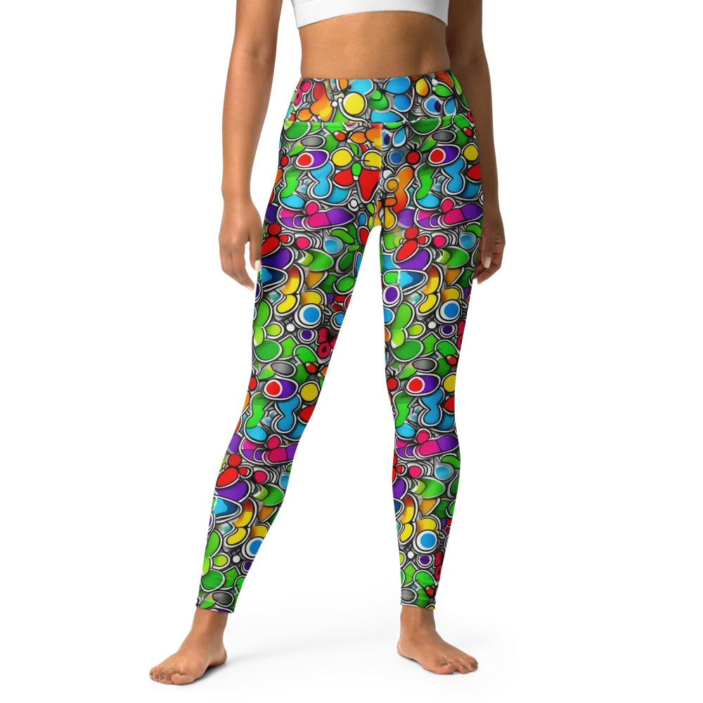 Neon Petal Parade on Yoga Leggings — Front