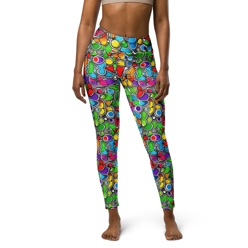 Neon Petal Parade on Yoga Leggings — Front