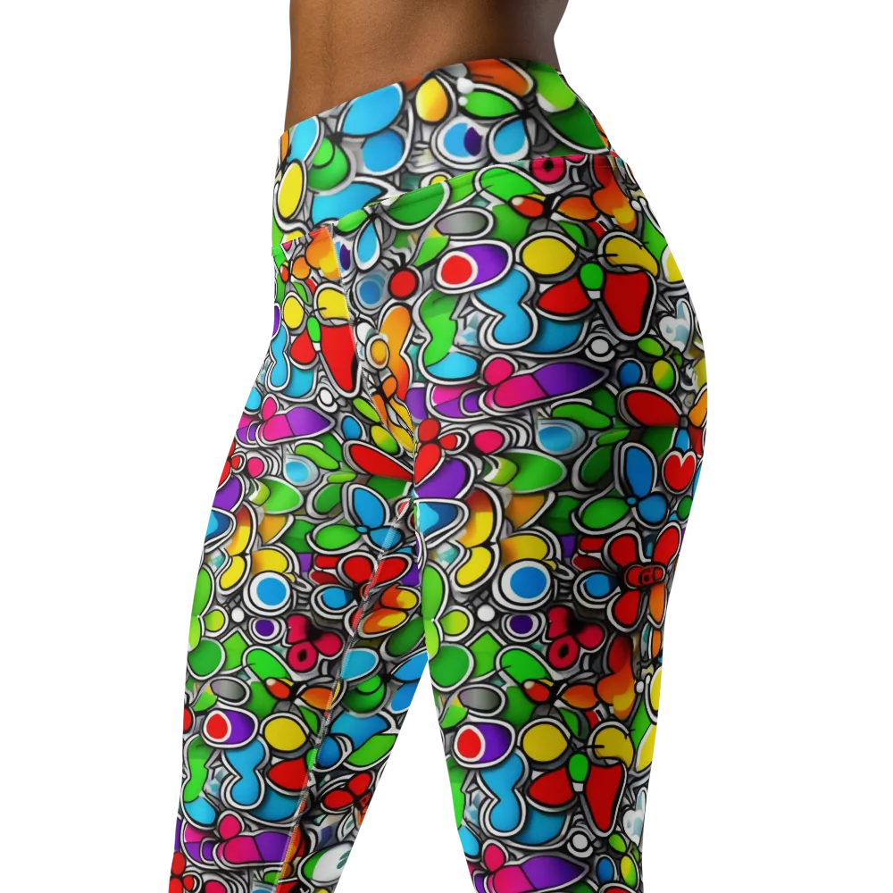 Neon Petal Parade on Yoga Leggings — Left Front