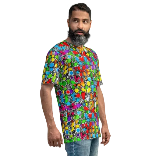 Neon Petal Parade on a Men's Crew Neck T-Shirt