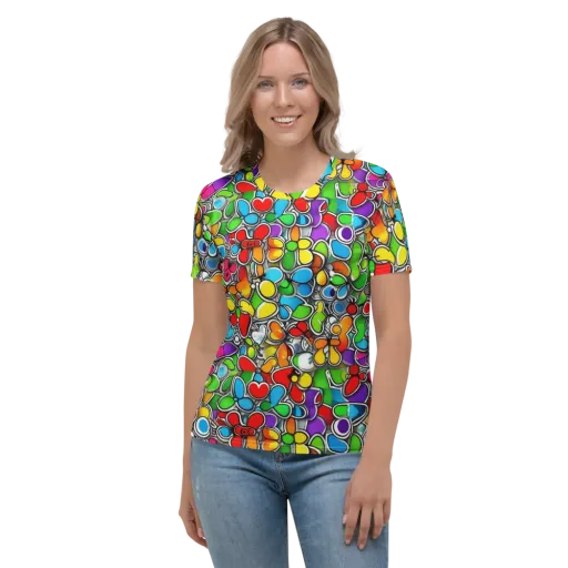 Neon Petal Parade on a Women's Crew Neck T-Shirt