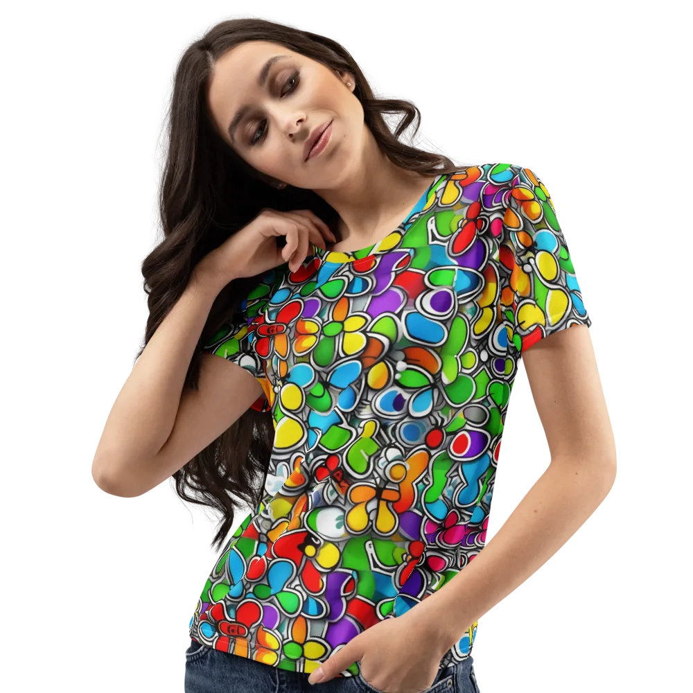 Neon Petal Parade on Women's Crew Neck T-Shirt — Left Front