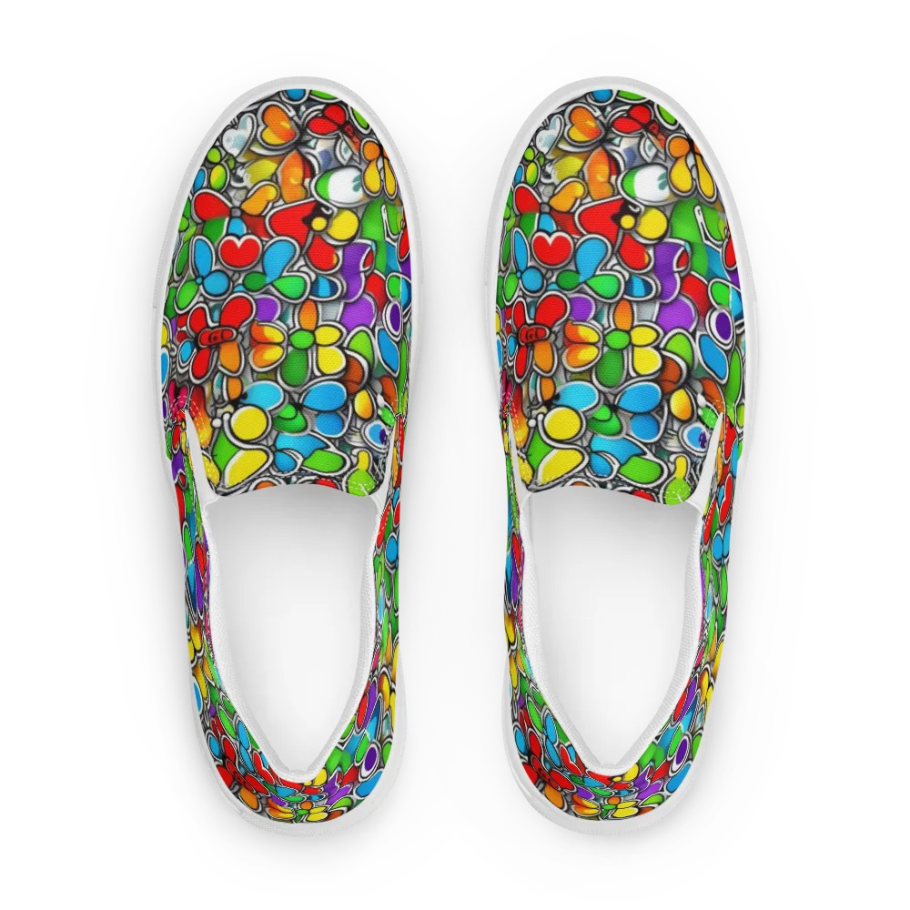 Neon Petal Parade on Men's Slip-On Canvas Shoes — Front